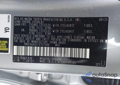 2026 Toyota Corolla Cross Le z USA, uszkodzony, nr VIN 7MUCAAAG2TV157998